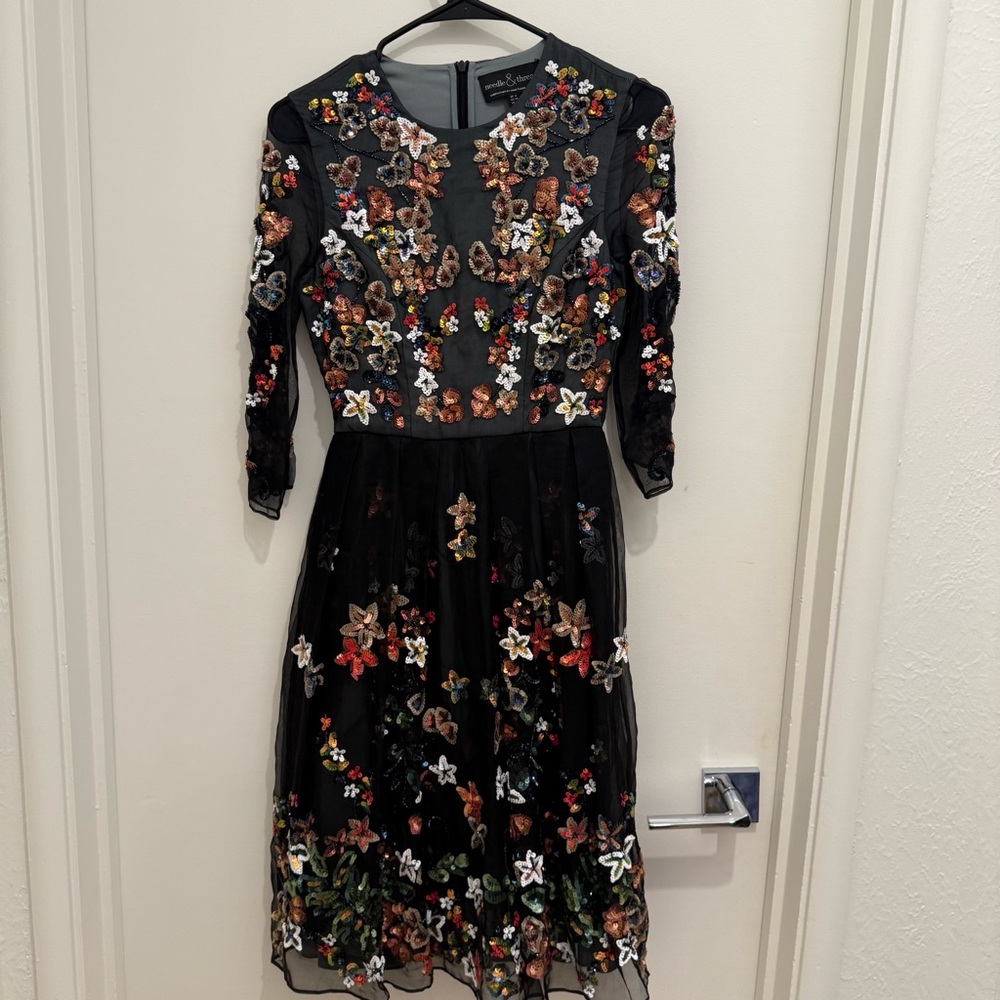 Needle & Thread Red and Black A-line Cocktail Dress
